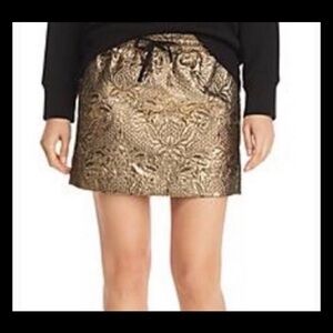 Zadig & Voltaire X Aqua Gold Metallic Mini Skirt Pockets Embroidered Size 34 New